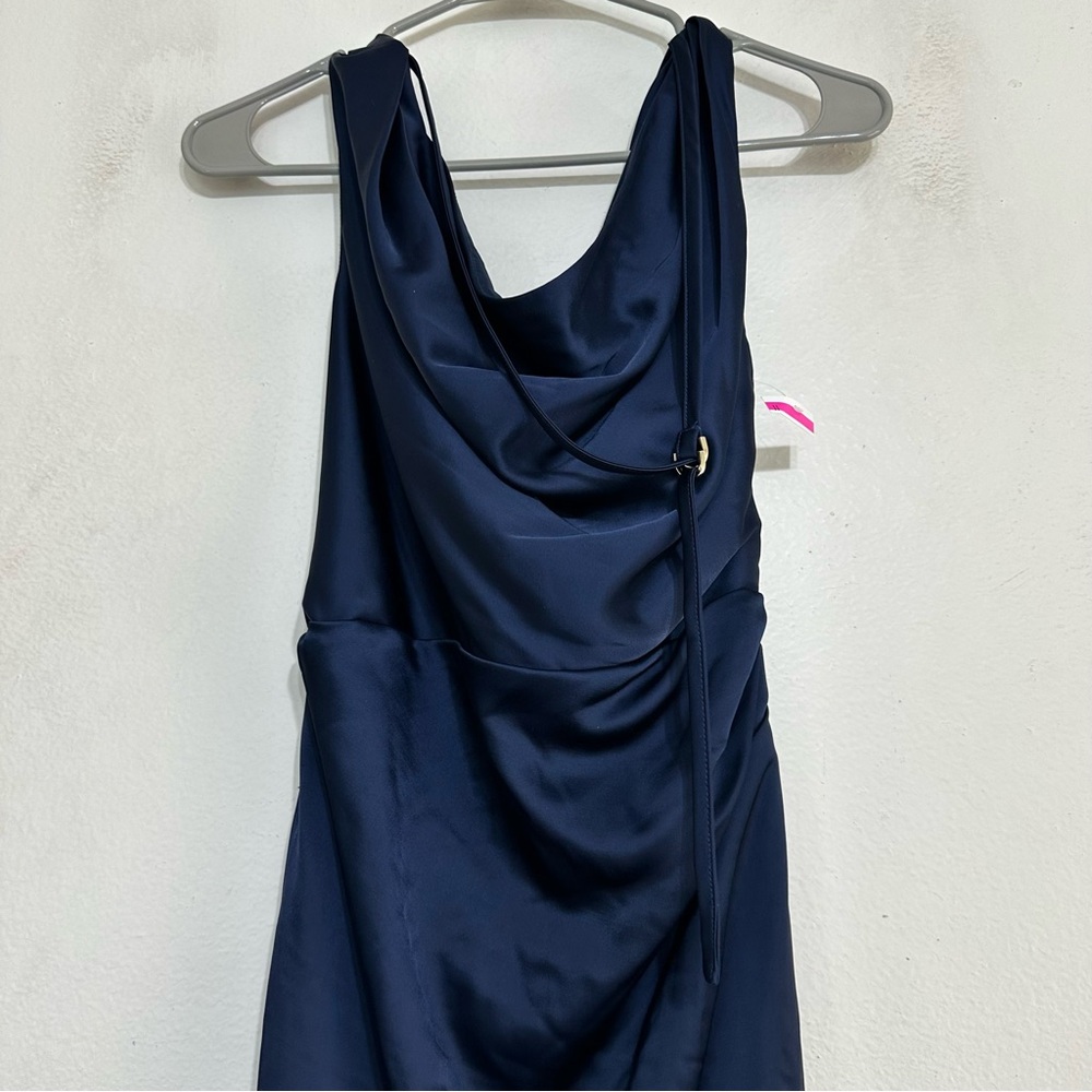 Significant Other Allyssa Pleated One Shoulder Navy Blue Gown, Size 4 - Picture 8 of 9